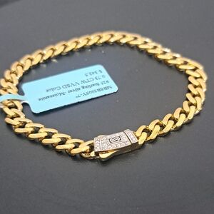 14k Vermeil Over 925 Sterling Silver 7inch 6mm Bracelet with Moissanite Clasp